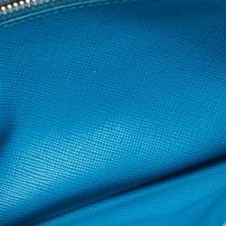 Prada Blue Saffiano Metal Leather Letter Continental Wallet