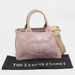 Pre Owned Prada Light Pink/White Canvas Logo Small Canapa Tote