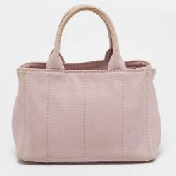Pre Owned Prada Light Pink/White Canvas Logo Small Canapa Tote