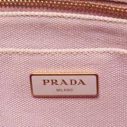 Pre Owned Prada Light Pink/White Canvas Logo Small Canapa Tote