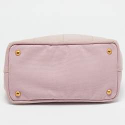 Pre Owned Prada Light Pink/White Canvas Logo Small Canapa Tote