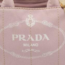 Pre Owned Prada Light Pink/White Canvas Logo Small Canapa Tote