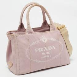 Pre Owned Prada Light Pink/White Canvas Logo Small Canapa Tote