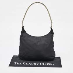 Prada Black Nylon Triangle Logo Metal Handle Hobo