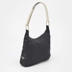 Prada Black Nylon Triangle Logo Metal Handle Hobo
