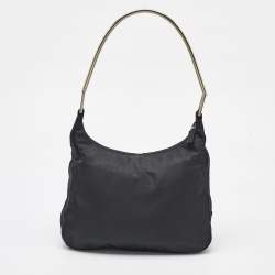 Prada Black Nylon Triangle Logo Metal Handle Hobo