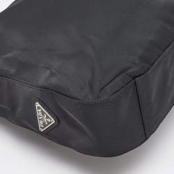 Prada Black Nylon Triangle Logo Metal Handle Hobo