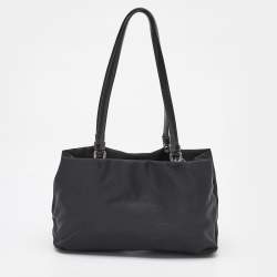 Pre Owned Prada Black Nylon Tessuto Triangle Logo Tote