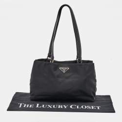 Pre Owned Prada Black Nylon Tessuto Triangle Logo Tote