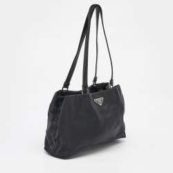 Pre Owned Prada Black Nylon Tessuto Triangle Logo Tote