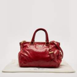 Prada Red Soft Leather Double Zip Convertible Tote