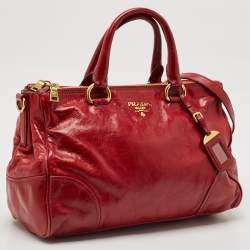 Prada Red Soft Leather Double Zip Convertible Tote
