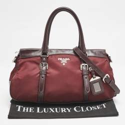 Pre Owned Prada Burgundy Nylon and Leather Zip Satchel