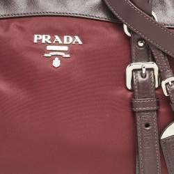 Pre Owned Prada Burgundy Nylon and Leather Zip Satchel