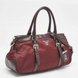 Pre Owned Prada Burgundy Nylon and Leather Zip Satchel