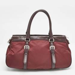 Pre Owned Prada Burgundy Nylon and Leather Zip Satchel