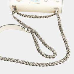 Prada White Saffiano Leather Monochrome Robot Patches Envelope Chain Flap Bag