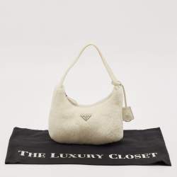 Prada White Shearling Fur Re-Edition 2000 Bag