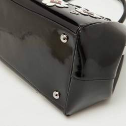 Prada Black Patent Leather Floral Applique Frame Doctor Top Handle Bag
