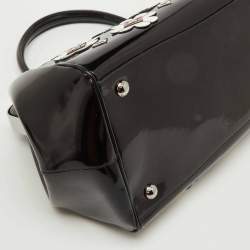 Prada Black Patent Leather Floral Applique Frame Doctor Top Handle Bag