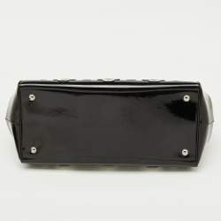 Prada Black Patent Leather Floral Applique Frame Doctor Top Handle Bag