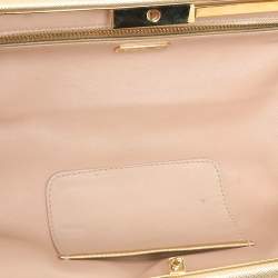 Pre Owned Prada Gold Saffiano Lux Leather East-West Frame Clutch