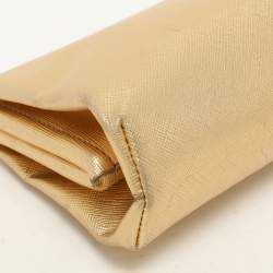 Pre Owned Prada Gold Saffiano Lux Leather East-West Frame Clutch