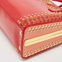 Pre Owned Prada Red/Peach Saffiano Patent Leather Pyramid Frame Satchel