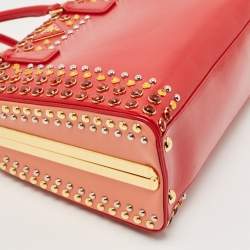 Pre Owned Prada Red/Peach Saffiano Patent Leather Pyramid Frame Satchel