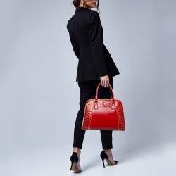 Pre Owned Prada Red/Peach Saffiano Patent Leather Pyramid Frame Satchel