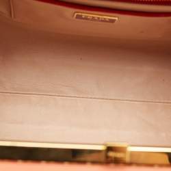 Pre Owned Prada Red/Peach Saffiano Patent Leather Pyramid Frame Satchel