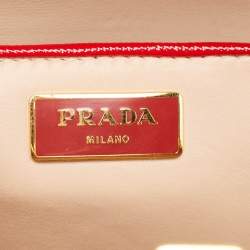 Pre Owned Prada Red/Peach Saffiano Patent Leather Pyramid Frame Satchel