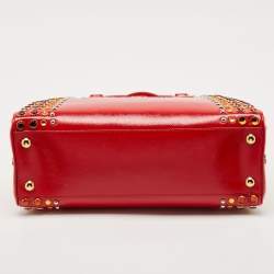 Pre Owned Prada Red/Peach Saffiano Patent Leather Pyramid Frame Satchel