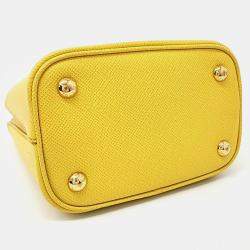 Prada Yellow Leather Saffiano Pannier Tote and Shoulder Bag