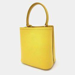 Prada Yellow Leather Saffiano Pannier Tote and Shoulder Bag