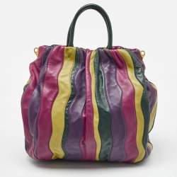 Prada Multicolor Leather Stripe Shopper Tote