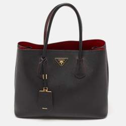 مملوكة مسبقًا Prada Black Saffiano Cuir Leather Medium Double Handle Tote