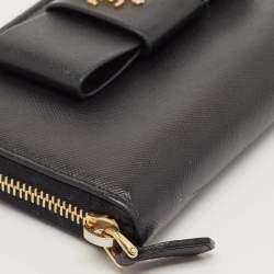 Prada Black Saffiano Lux Leather Bow Zip Around Wallet