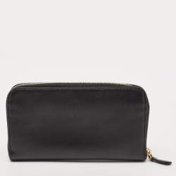 Prada Black Saffiano Lux Leather Bow Zip Around Wallet