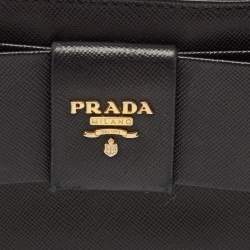 Prada Black Saffiano Lux Leather Bow Zip Around Wallet