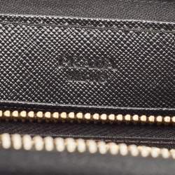 Prada Black Saffiano Lux Leather Bow Zip Around Wallet