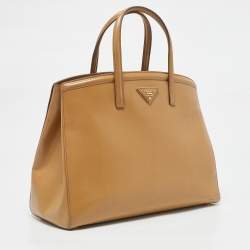 Prada Tan Saffiano Vernice Leather Parabole Tote