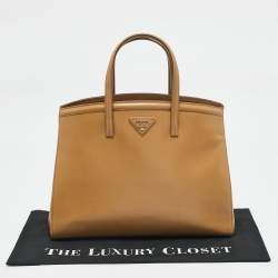 Prada Tan Saffiano Vernice Leather Parabole Tote