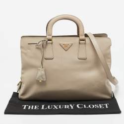 Prada Beige Leather Middle Zip Tote