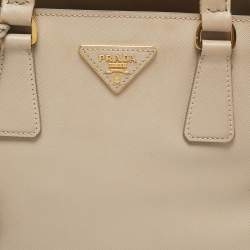 Prada Beige Leather Middle Zip Tote