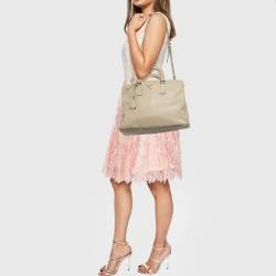Prada Beige Leather Middle Zip Tote
