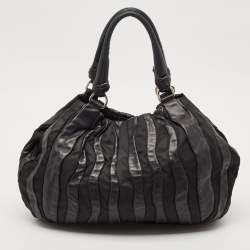 Prada Black Leather and Nylon Waves Hobo