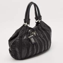 Prada Black Leather and Nylon Waves Hobo