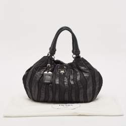 Prada Black Leather and Nylon Waves Hobo