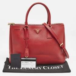 Prada Red Saffiano Lux Leather Medium Double Zip Tote